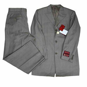 Mantoni Virgin Wool Suit 40R Pants 40x34 Super 140 Army Green Striped New